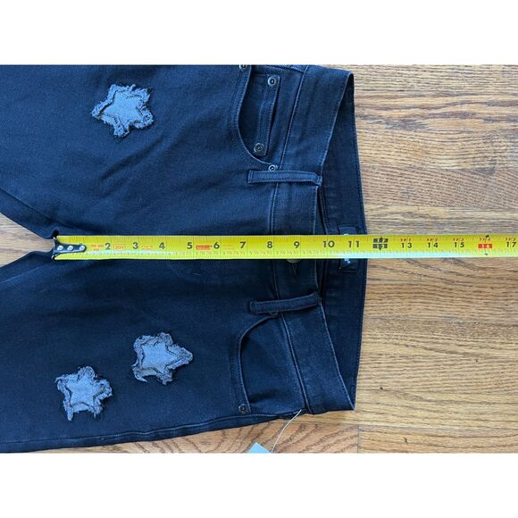 NWT  Hot Topic Black Social Collision Star Patch Jeans Pants   Women's Size 28 - Picture 8 of 10